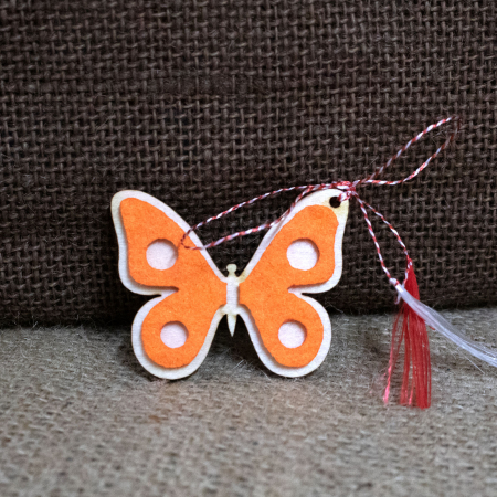 Martisor Personalizat Fluture, din lemn si fetru (culoare: portocaliu) [0]