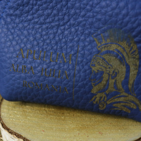 Mini portofel suvenir din piele, gravat Soldatul Roman, Cetatea Alba Carolina - Alba Iulia (culoare: albastru inchis) [1]