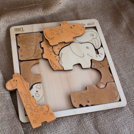 Puzzle Educativ Din Lemn, Gravat “Aduna Animalele” [4]