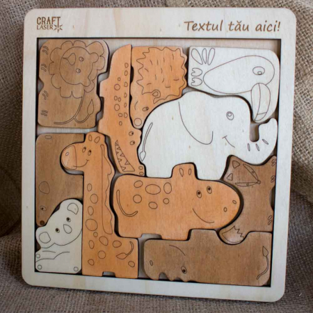 Puzzle Educativ Din Lemn, Gravat “Aduna Animalele”