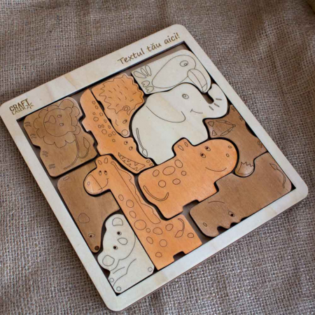 Puzzle Educativ Din Lemn, Gravat “Aduna Animalele” [1]