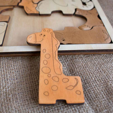 Puzzle Educativ Din Lemn, Gravat “Aduna Animalele” [3]