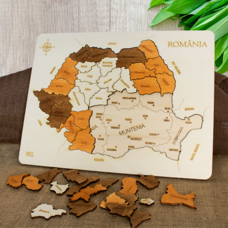 Puzzle Educativ Din Lemn, Gravat, Harta Romaniei Pe Judete Si Orase [3]