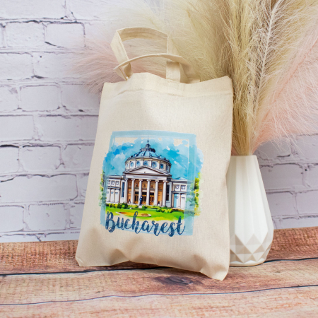 Sacosa din bumbac, suvenir, Ateneul Roman, Bucuresti, dimensiune 22 x 26 cm [1]