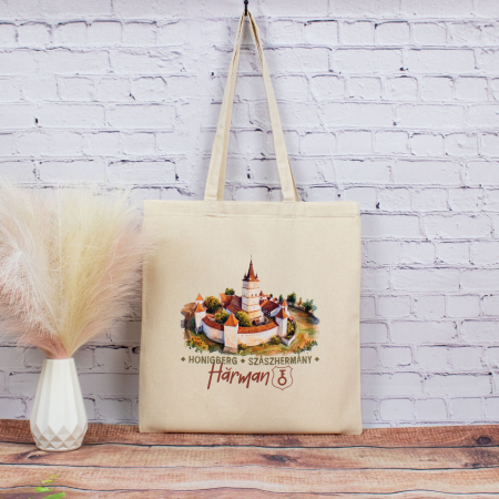 Biserica Evanghelica Fortificata Harman - Sacosa din bumbac, suvenir, Biserica Evanghelica Fortificata Hărman