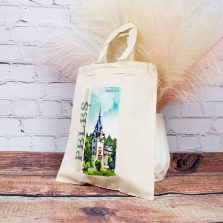 Sacose bumbac - Sacosa din bumbac, suvenir, Castelul Peles, dimensiune 22 x 26 cm