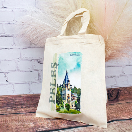 Sacosa din bumbac, suvenir, Castelul Peles, dimensiune 22 x 26 cm [1]