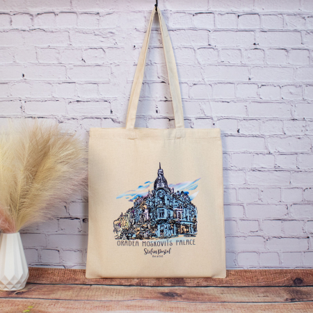 Design de artist - Sacosa din bumbac, suvenir, "Palatul Moskovits", Oradea – Colecția Design de Artist by Ștefan Postol - The Artist
