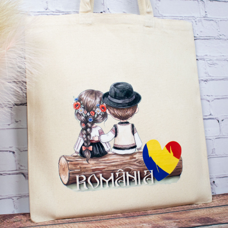 Sacosa din bumbac, suvenir,  Româncuță și românaș – din locuri trăite [3]