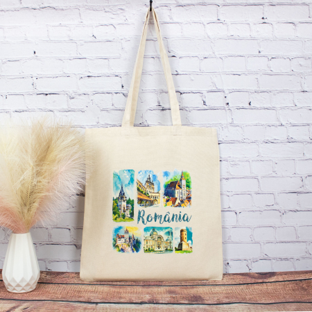 Sacosa suvenir Destinatii Turistice - Sacosa din bumbac, suvenir, Romania
