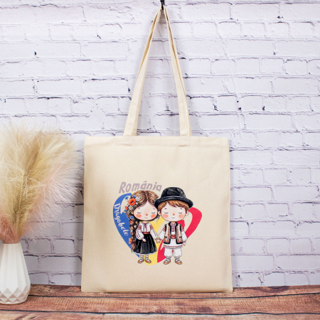 Romania - Sacosa din bumbac, suvenir, România noastră, în oameni simpli