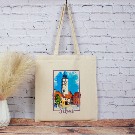 Sacose bumbac - Sacosa din bumbac, suvenir, Turnul Sfatului, Sibiu