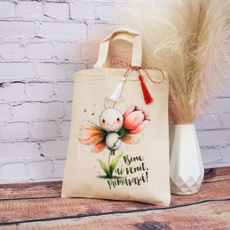 Sacoșă mărțișor textilă din bumbac, 22 × 26 cm – Fluturași colorați [1]