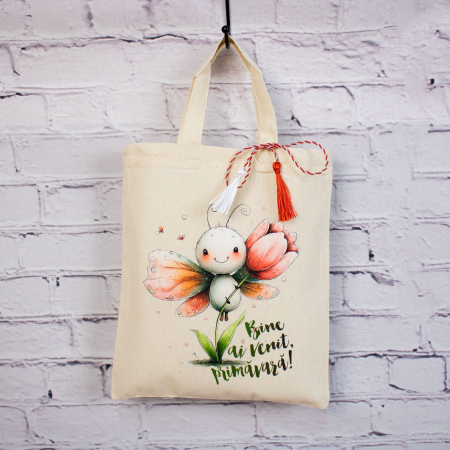 Sacoșă mărțișor textilă din bumbac, 22 × 26 cm – Fluturași colorați [3]