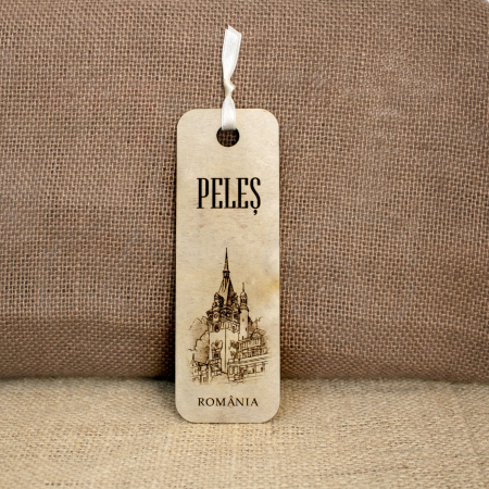 Semn de carte, din lemn, Gravat “Castelul Peles” Sinaia