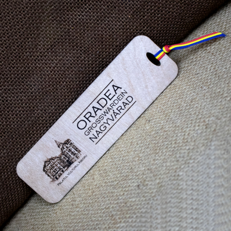 Semn de carte suvenir, din lemn, gravat, Palatul Vulturul Negru, Oradea [3]