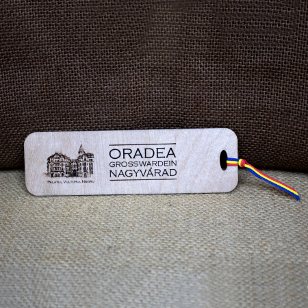 Semn de carte suvenir, din lemn, gravat, Palatul Vulturul Negru, Oradea [2]