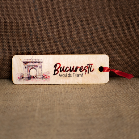 Colectia Semne de carte Suvenir - Semn De Carte suvenir din lemn, acuarela vintage, Arcul de Triumf Bucuresti