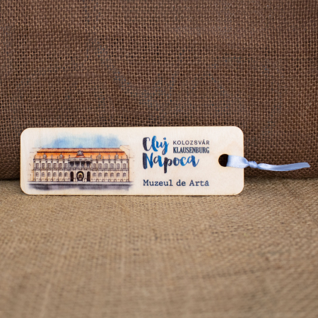 Muzeul de Arta Cluj Napoca - Semn de carte suvenir, din lemn, acuarela, Muzeul de Arta Cluj Napoca