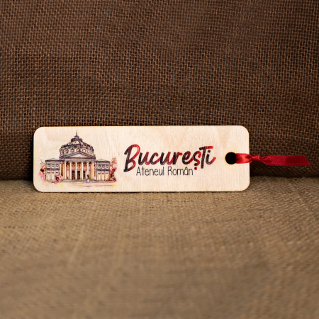 Colectia Semne de carte Suvenir - Semn De Carte suvenir, din lemn, acuarela vintage, Ateneul Roman, Bucuresti