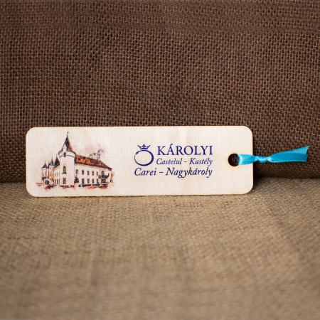 Castelul Karolyi, Carei - Semn de carte suvenir, din lemn, acuarela vintage, Castelul Karolyi, Carei