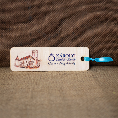 Castelul Karolyi, Carei - Semn de carte suvenir, din lemn, acuarela vintage, Castelul Karolyi, Carei