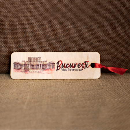 Colectia Semne de carte Suvenir - Semn De Carte suvenir, Din lemn, acuarela, vintage, Palatul Parlamentului, Bucuresti