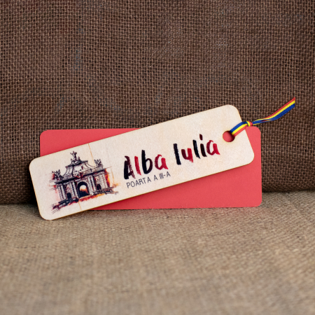 Colectia Semne de carte Suvenir - Semn de carte suvenir, din lemn, acuarela vintage, Poarta a III-a, Cetatea Alba Carolina, Alba Iulia