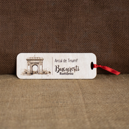 Semn De Carte suvenir, Din Lemn, Gravat, Arcul de Triumf Bucuresti [1]