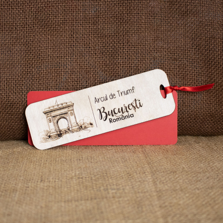 Semn De Carte suvenir, Din Lemn, Gravat, Arcul de Triumf Bucuresti