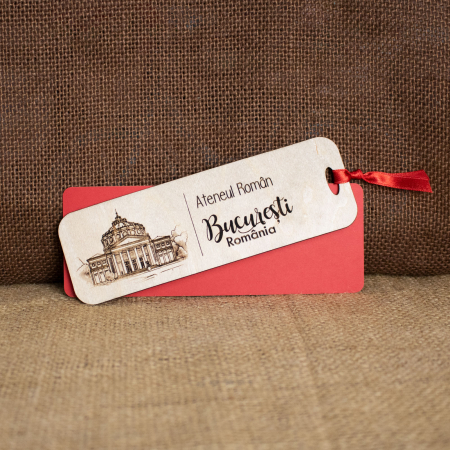 Semn de carte suvenir gravat - Semn de carte suvenir, Din Lemn, Gravat “Ateneul Roman” Bucuresti