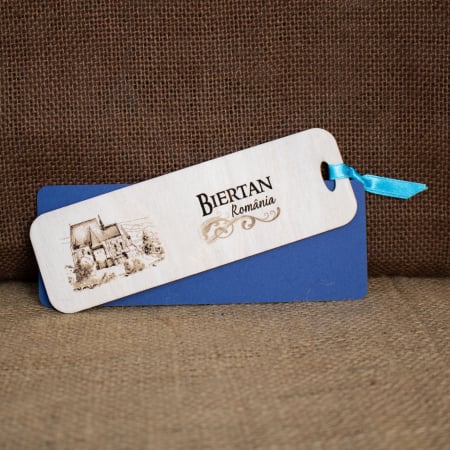 Semn De Carte suvenir, Din Lemn, Gravat, Biserica Fortificata Biertan, Biertan, Sibiu [1]