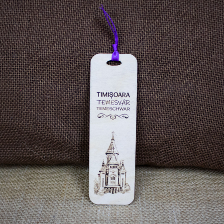 Timisoara - Semn de carte suvenir, din lemn, gravat, "Catedrala Mitropolitana Timisoara"