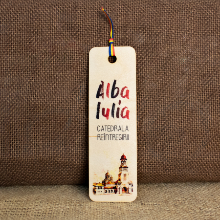 Colectia Semne de carte Suvenir - Semn de carte suvenir, din lemn, acuarela vintage, Catedrala Reintregirii, Cetatea Alba Carolina, Alba Iulia