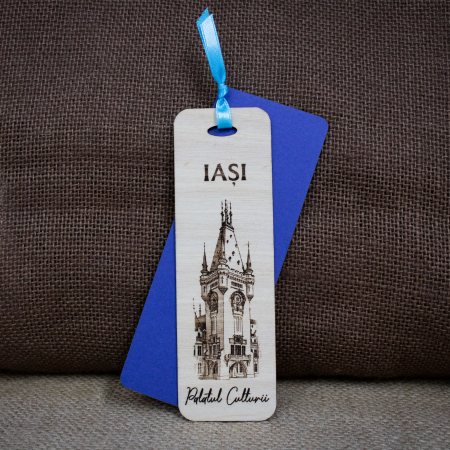 Semn de carte suvenir, din lemn, gravat, "Palatul Culturii Iasi" [1]