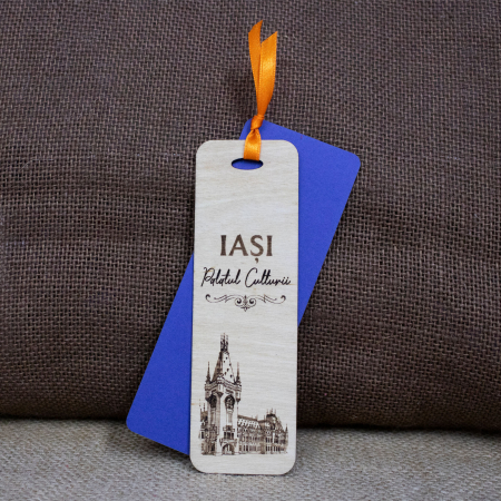 Semn de carte suvenir, din lemn, gravat, "Palatul Culturii Iasi" [1]