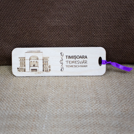 Timisoara - Semn de carte suvenir, din lemn, gravat, "Palatul Culturii Timisoara" (Cladirea Operei)