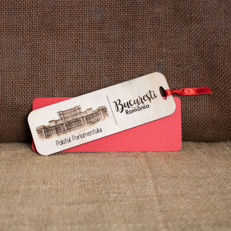 Semn de carte suvenir, Din Lemn, Gravat “Palatul Parlamentului” Bucuresti 