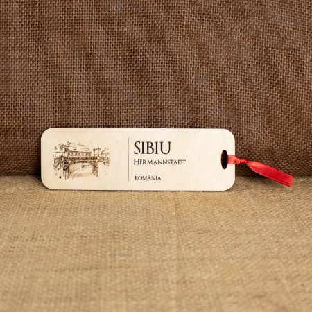 Sibiu - Semn De Carte suvenir, Din Lemn, Gravat “Podul Minciunilor” Sibiu