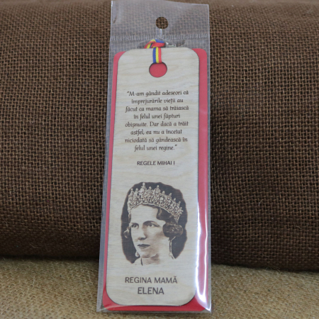 Semn de carte suvenir, din lemn, gravat, Regina mama Elena [2]