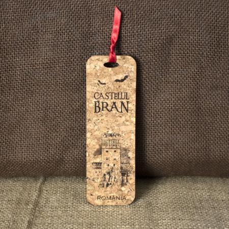 Castelul Bran - Semn de carte suvenir, din material de pluta, gravat, Castelul Bran
