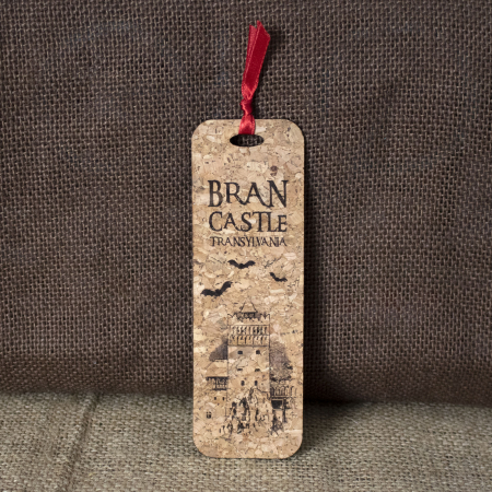 Castelul Bran - Semn de carte suvenir, din material de pluta, gravat, Castelul Bran