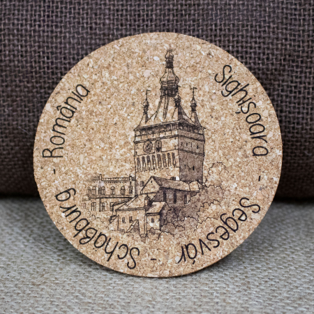 Suport pahare suvenir din pluta, gravat, Cetatea Sighisoara (set 4 bucati) [4]
