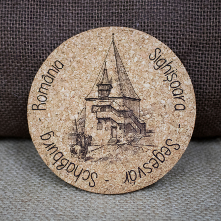 Suport pahare suvenir din pluta, gravat, Cetatea Sighisoara (set 4 bucati) [5]