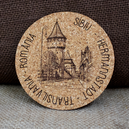Suport pahare suvenir din pluta, gravat, Sibiu (set 4 bucati) [4]