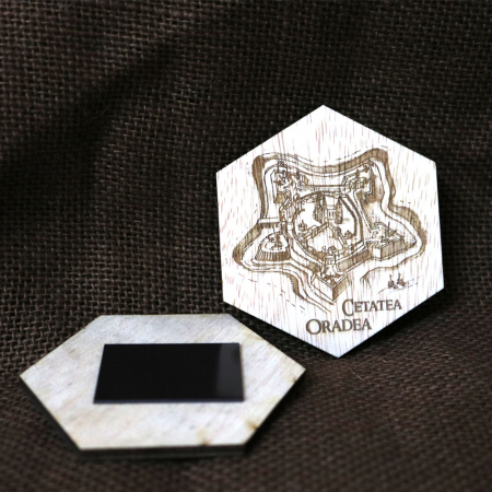 Magnet De Frigider Hexagonal, din lemn, , Gravat,  Cetatea Oradea [1]