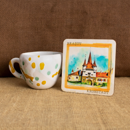 Suport pahare suvenir, din lemn, Brasov (set 4 bucati) [5]