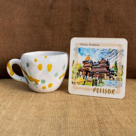 Suport pahare suvenir, din lemn, Castelul Peles (set 4 bucati) [5]