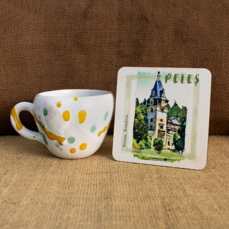 Suport pahare suvenir, din lemn, Castelul Peles (set 4 bucati) [4]
