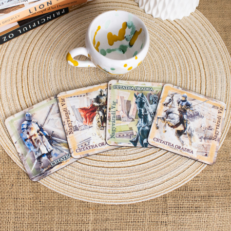 Suport pahare suvenir, din lemn, Cavaler Medieval (3), Cetatea Oradea [1]